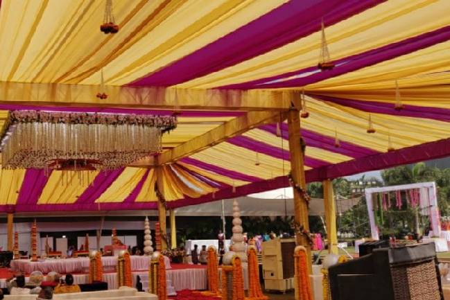 Day time mandap with drapes