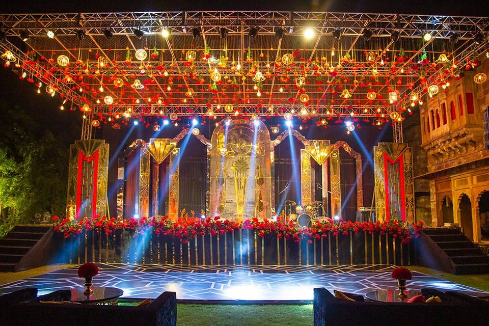 Sangeet setup Red and Gold