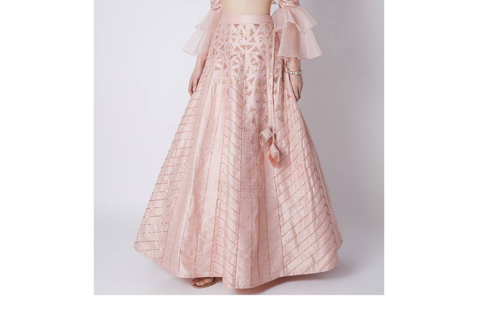 Rose pink crop top , lehnga