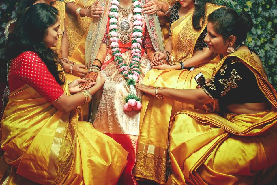 Bride with bridesmaids