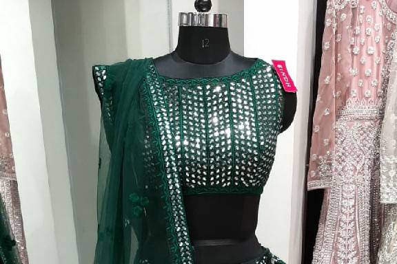 Green Mirror Work Lehenga