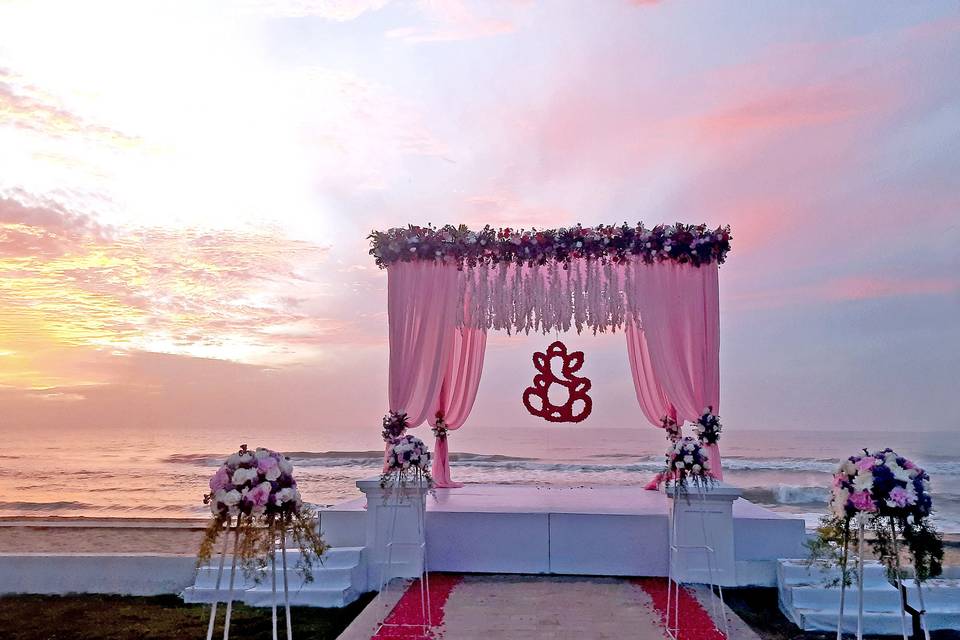 Pink Drapes for Beach Mandap