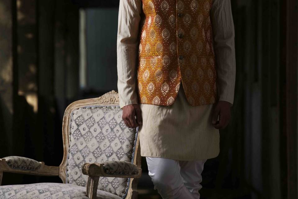 Gold brocade nehru with Kurta