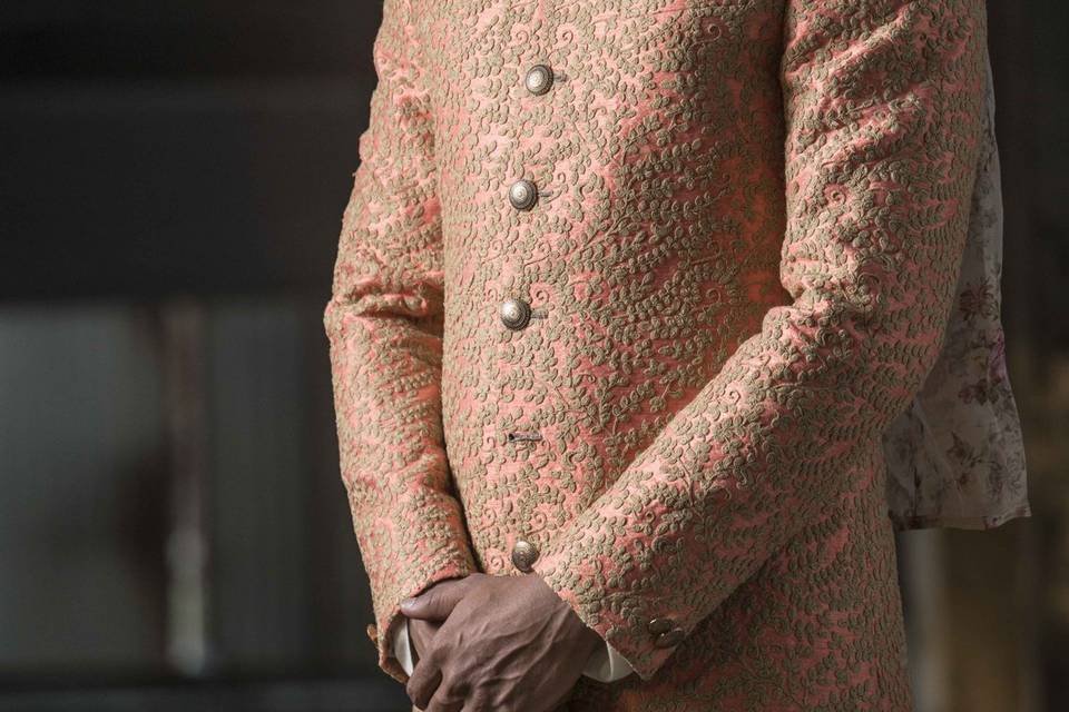 Coral Sherwani with embroidery