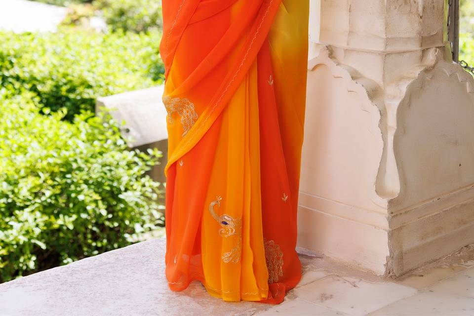 Hand embroidered Chiffon Saree