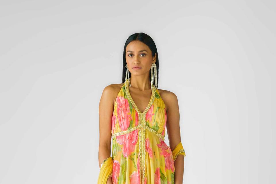 Yellow Halter Neck Sharara