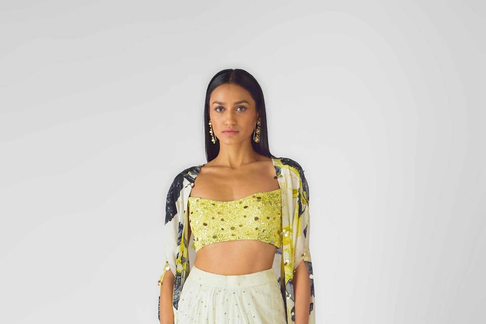 Yellow Printed Cape Set