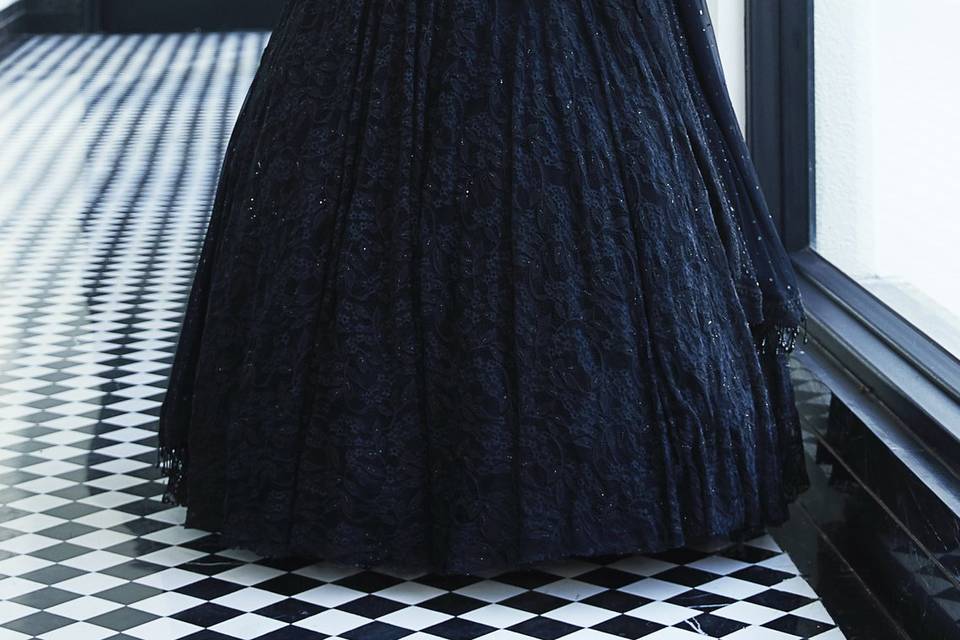 Black Net Embroidered Lehenga