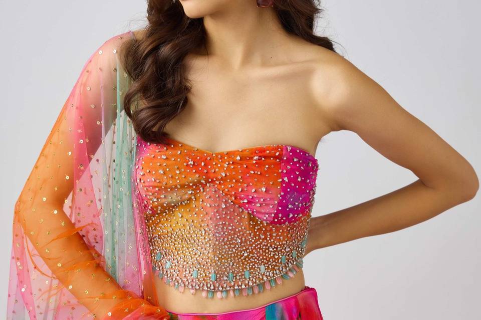 Multicolor Corset Lehenga