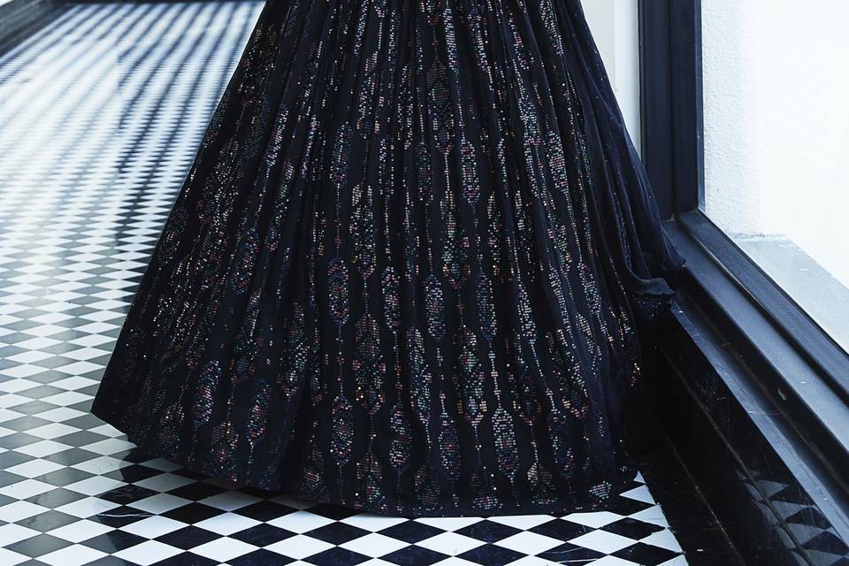 Black Sequins Corset Lehenga