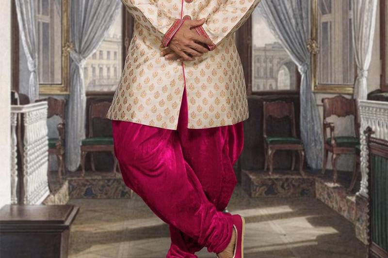 Cream And Pink Sherwani