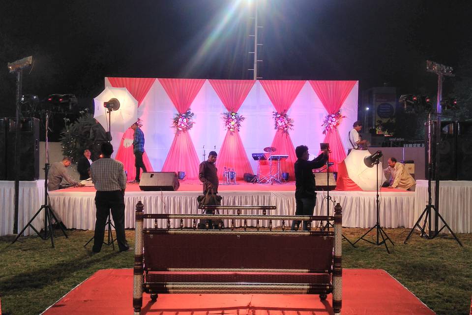 Stage in lawn area