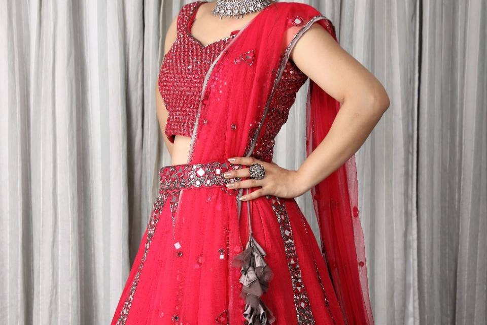 Mirror lehnga with belt