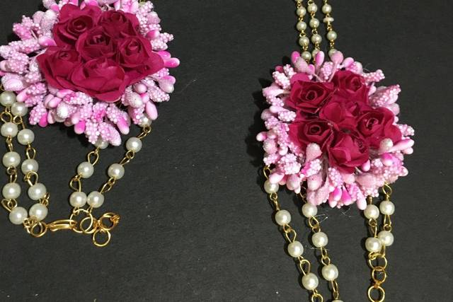 Asian Bridal Artificial Flower Jewelry in Pink Indian Mehndi Haldi Set |  eBay