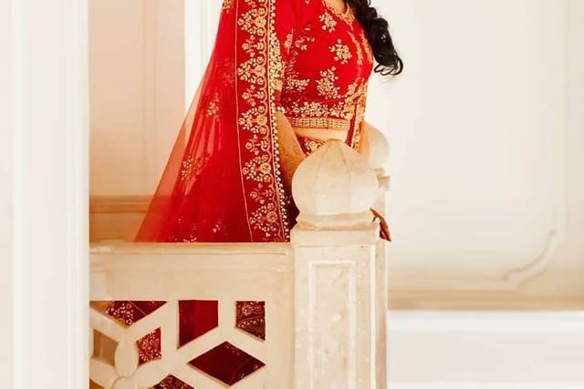 Modern Gold and Red Lehenga and Sherwani