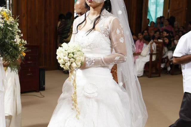 Bridal gown and veil