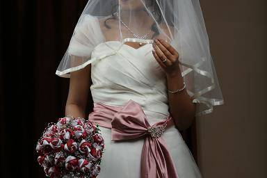 Bridal gown and veil