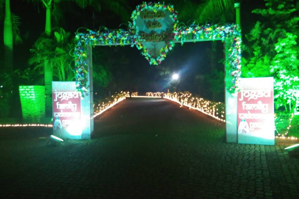 Venue entrance decor & lighting