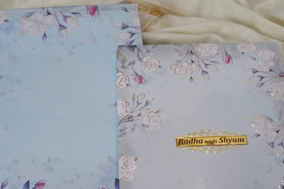 Blue floral card with nameplat